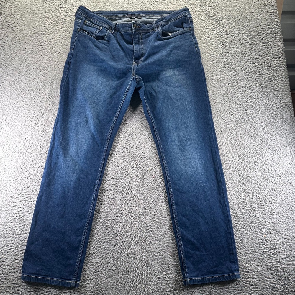 Livergy Jeans Mens Blue 41x32 Cotton Denim Straight Leg Workwear Faded Stretch‎
